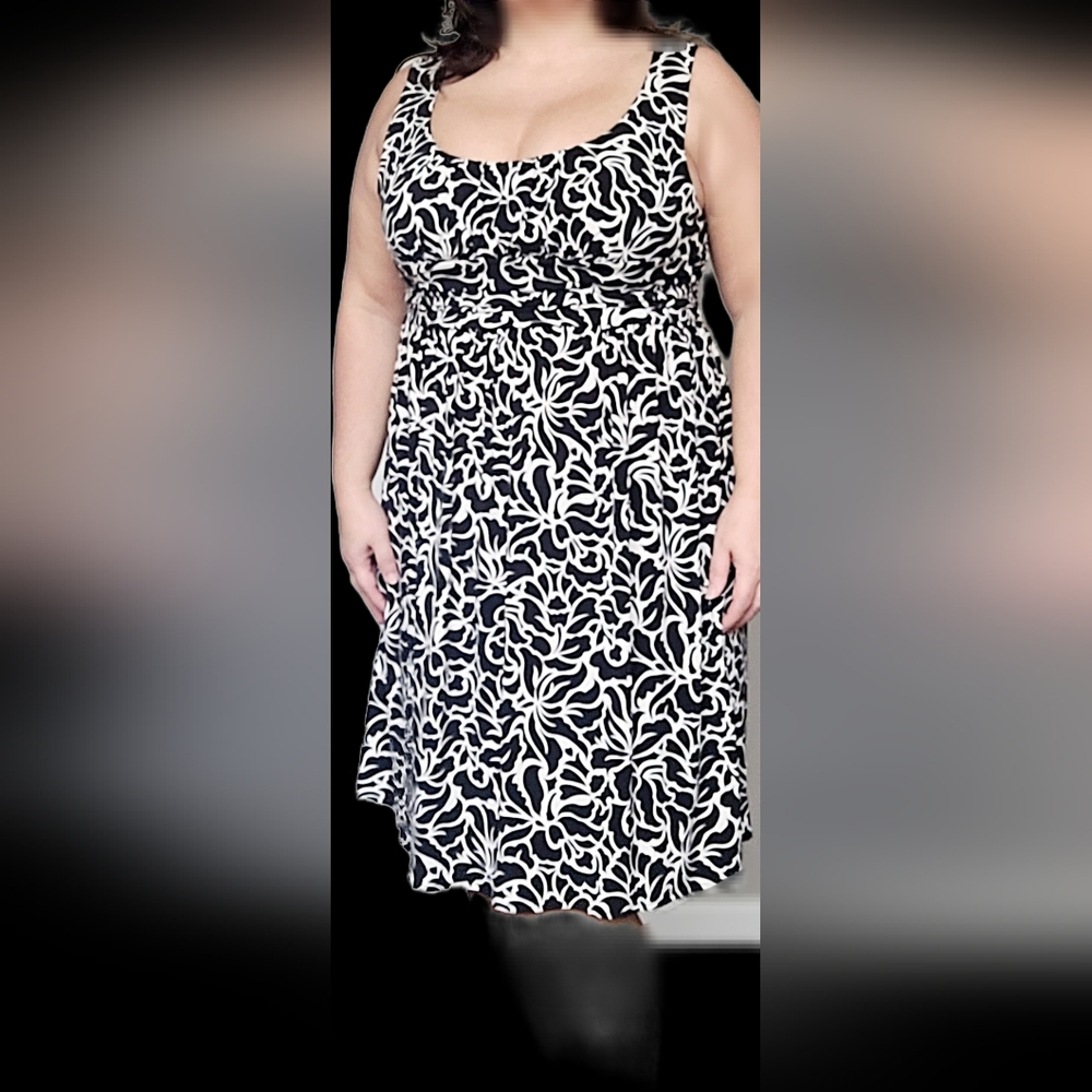 LOFT Ann Taylor Black/White Floral Sleeveless Dress Stretchy Comfy XL - Picture 12 of 16